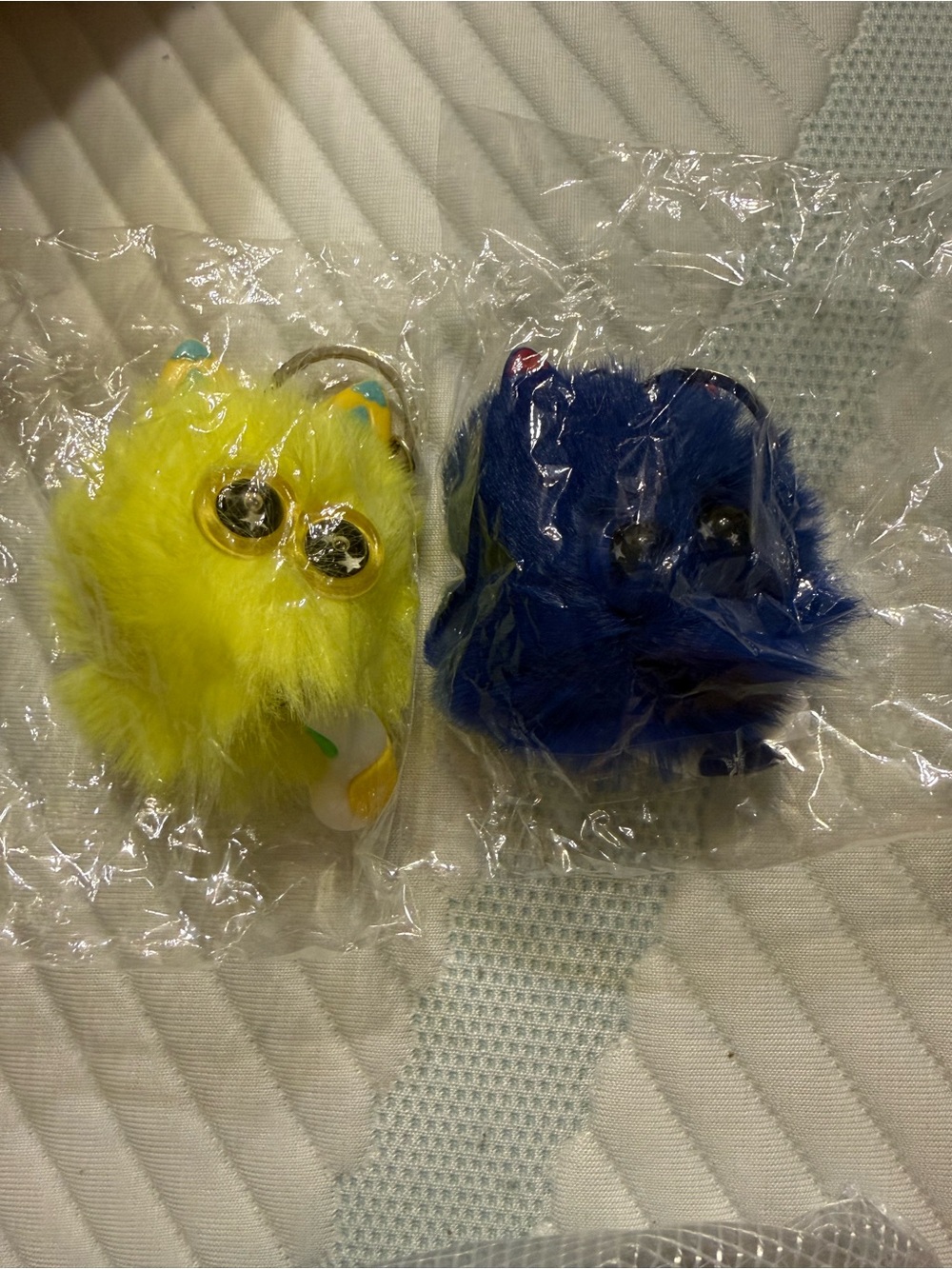 Fuzzy Pom-Pom Keychain Pair - Yellow & Navy